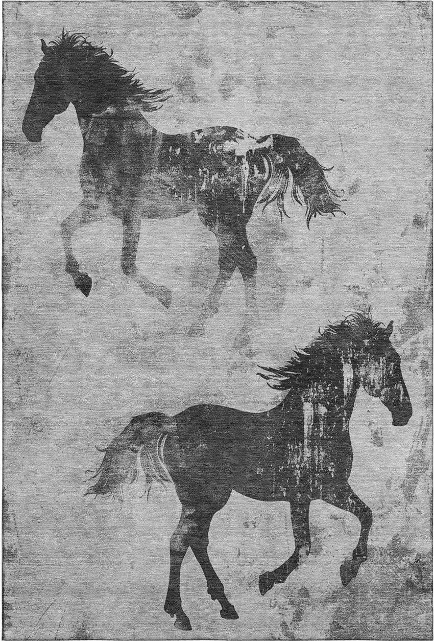 Gray Silver And Charcoal Animal Print Washable Area Rug With UV Protection Photo 1