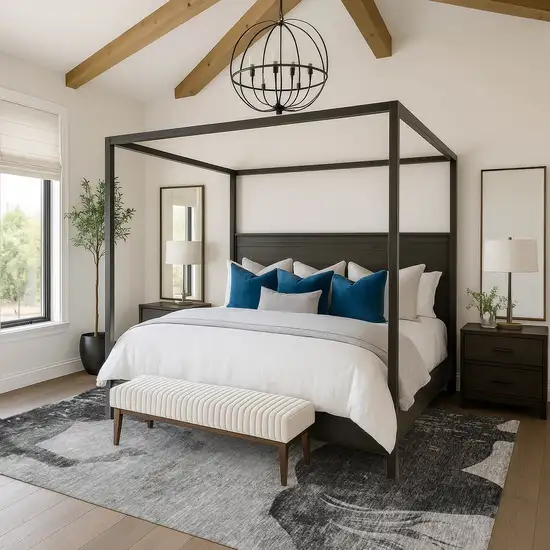 Gray Silver And Charcoal Animal Print Washable Area Rug With UV Protection Photo 4