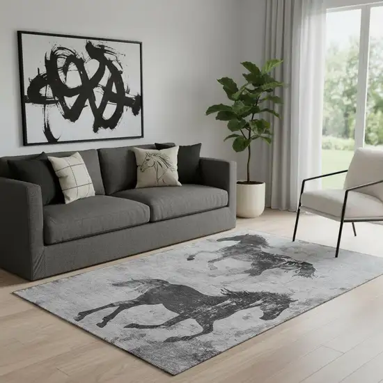 Gray Silver And Charcoal Animal Print Washable Area Rug With UV Protection Photo 2