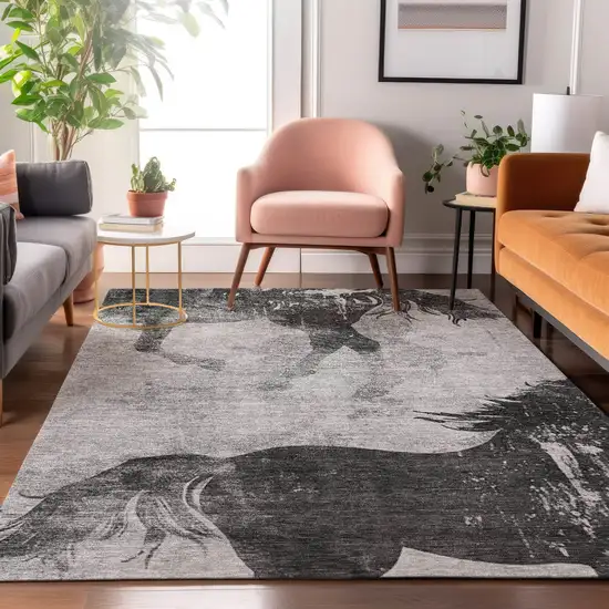 Gray Silver And Charcoal Animal Print Washable Area Rug With UV Protection Photo 5