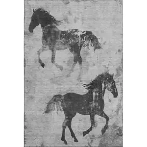 Photo of Gray Silver And Charcoal Animal Print Washable Area Rug With UV Protection