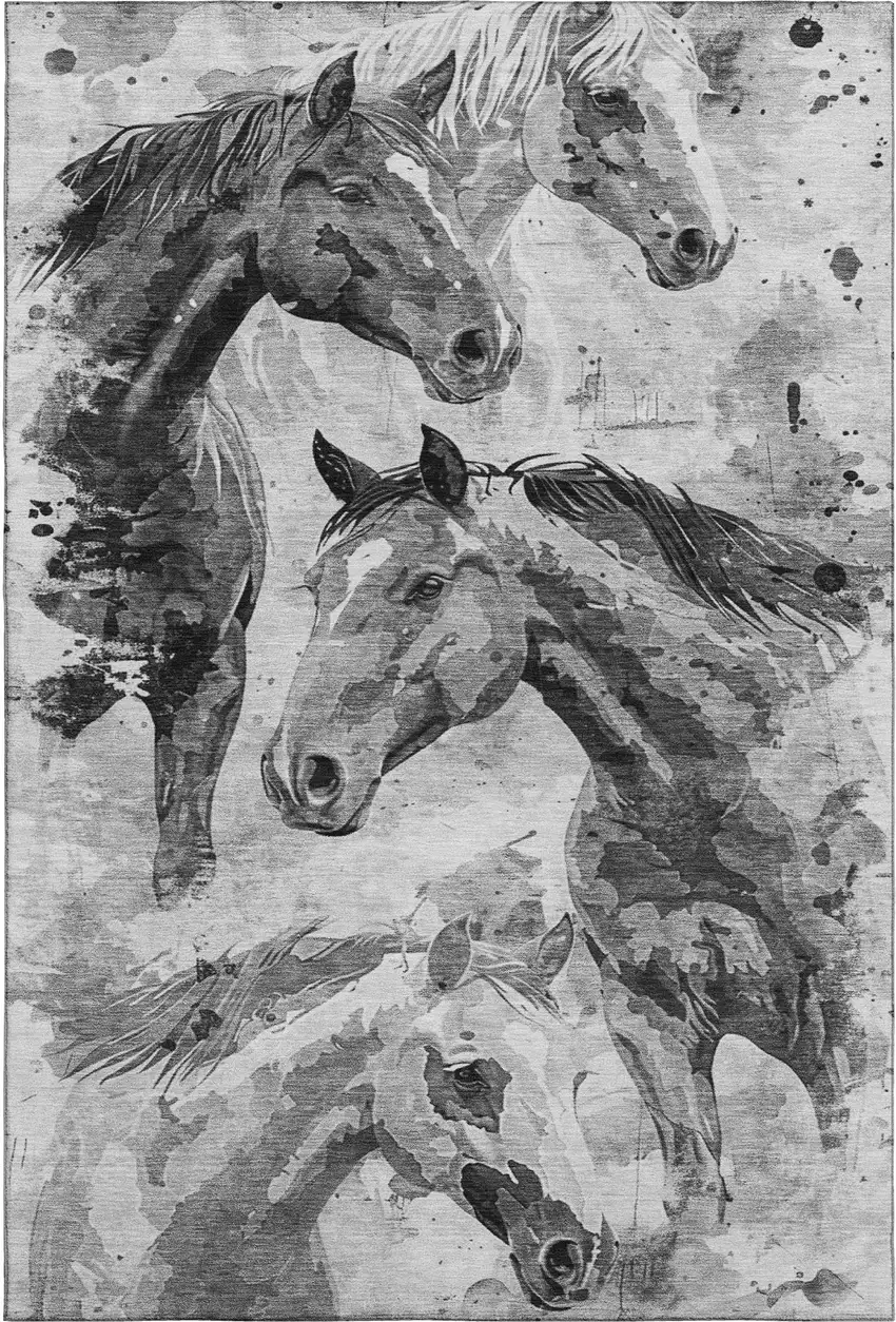 Gray Silver And Charcoal Animal Print Washable Area Rug With UV Protection Photo 1