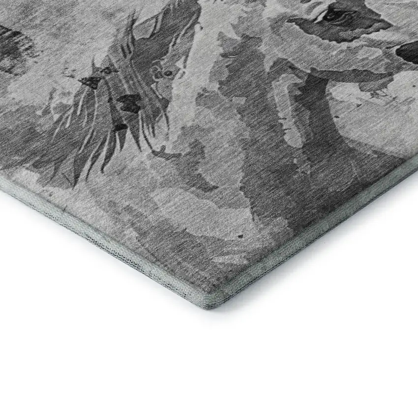 Gray Silver And Charcoal Animal Print Washable Area Rug With UV Protection Photo 7