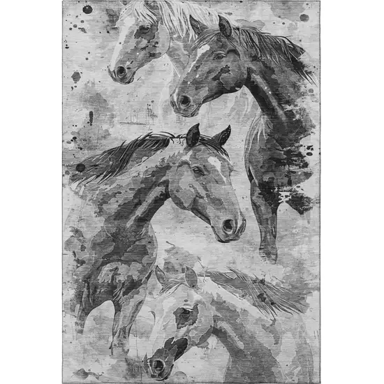 Gray Silver And Charcoal Animal Print Washable Area Rug With UV Protection Photo 3