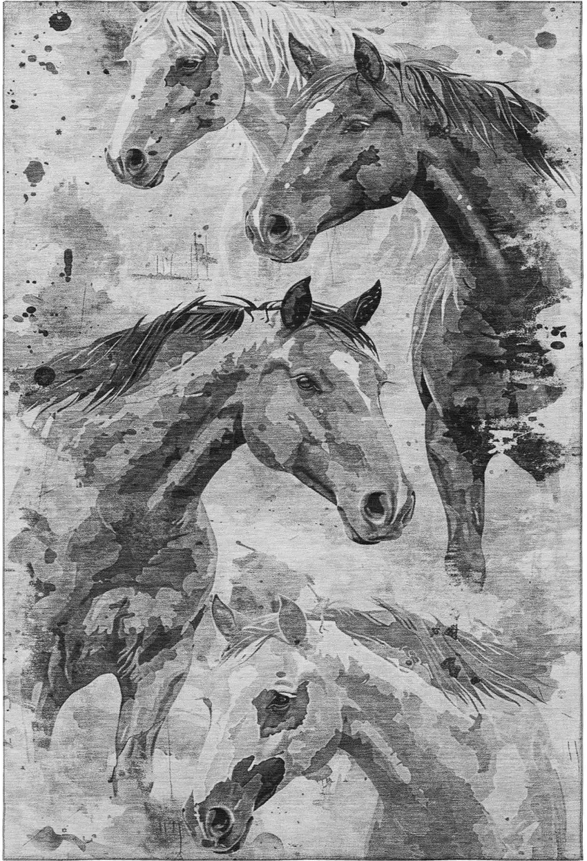 Gray Silver And Charcoal Animal Print Washable Area Rug With UV Protection Photo 3