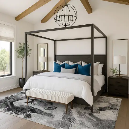 Gray Silver And Charcoal Animal Print Washable Area Rug With UV Protection Photo 4