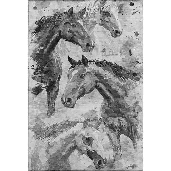 Gray Silver And Charcoal Animal Print Washable Area Rug With UV Protection Photo 1