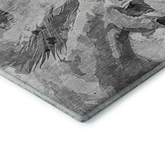 Gray Silver And Charcoal Animal Print Washable Area Rug With UV Protection Photo 7