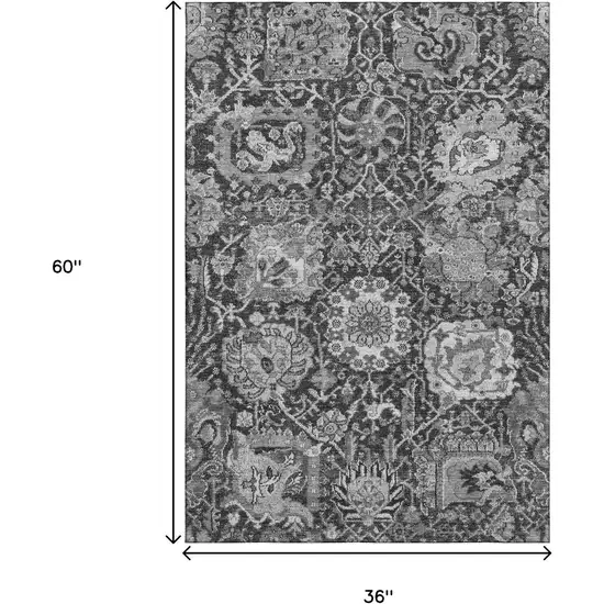Gray Silver And Charcoal Damask Washable Area Rug With UV Protection Photo 3
