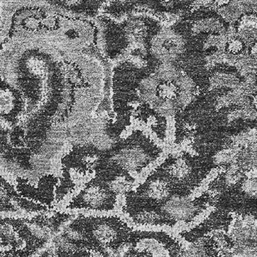 Gray Silver And Charcoal Damask Washable Area Rug With UV Protection Photo 2