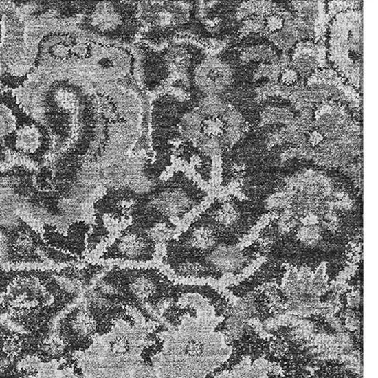 Gray Silver And Charcoal Damask Washable Area Rug With UV Protection Photo 2
