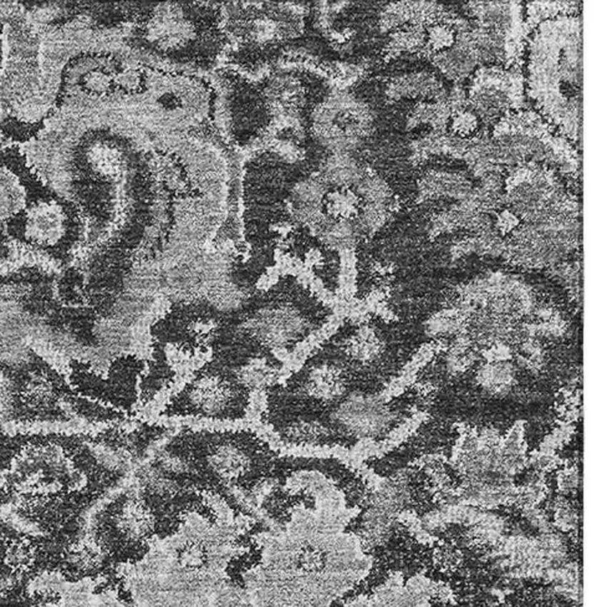 Gray Silver And Charcoal Damask Washable Area Rug With UV Protection Photo 2