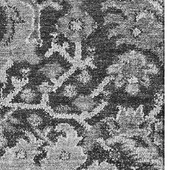 Gray Silver And Charcoal Damask Washable Area Rug With UV Protection Photo 2