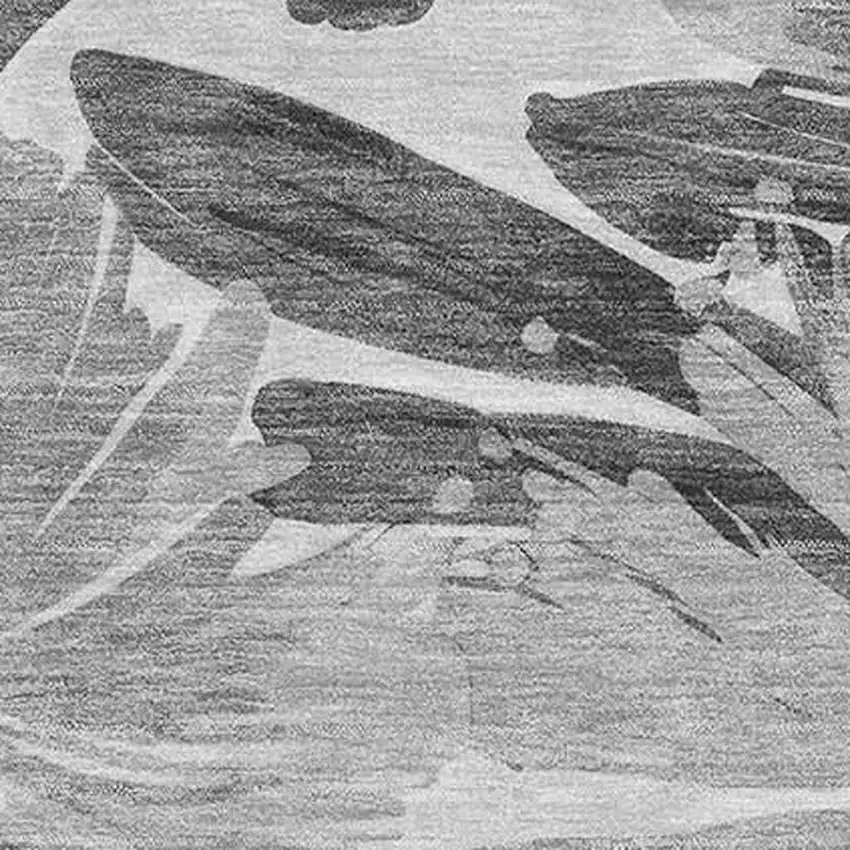 Gray Silver And Charcoal Floral Washable Area Rug With UV Protection Photo 2