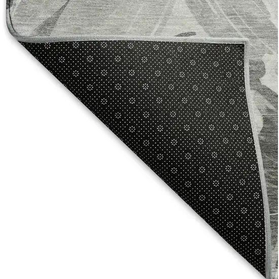 Gray Silver And Charcoal Floral Washable Area Rug With UV Protection Photo 6