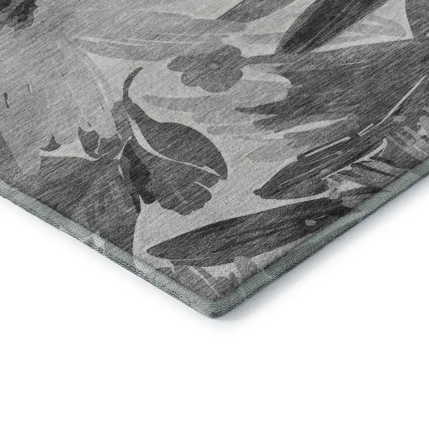 Gray Silver And Charcoal Floral Washable Area Rug With UV Protection Photo 7