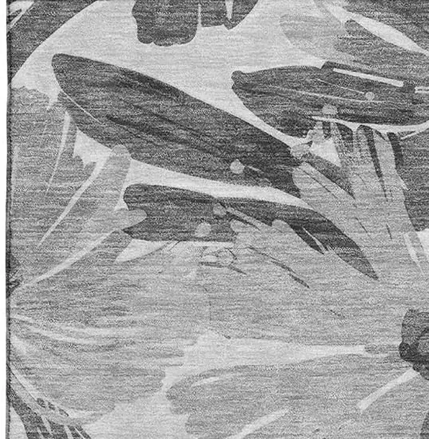 Gray Silver And Charcoal Floral Washable Area Rug With UV Protection Photo 3