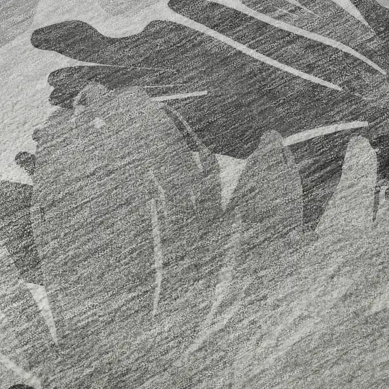 Gray Silver And Charcoal Floral Washable Area Rug With UV Protection Photo 9