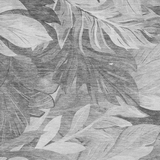 Gray Silver And Charcoal Floral Washable Area Rug With UV Protection Photo 2