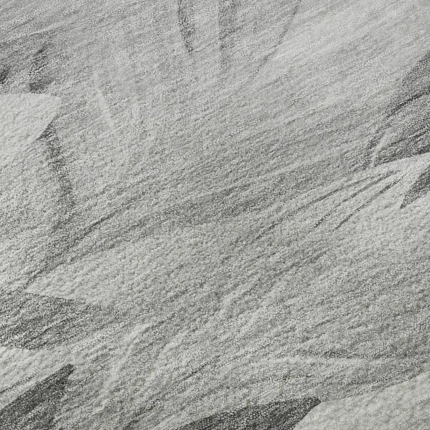 Gray Silver And Charcoal Floral Washable Area Rug With UV Protection Photo 9