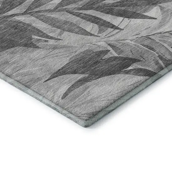 Gray Silver And Charcoal Floral Washable Area Rug With UV Protection Photo 7