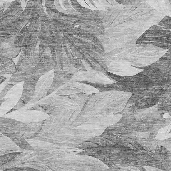 Gray Silver And Charcoal Floral Washable Area Rug With UV Protection Photo 2