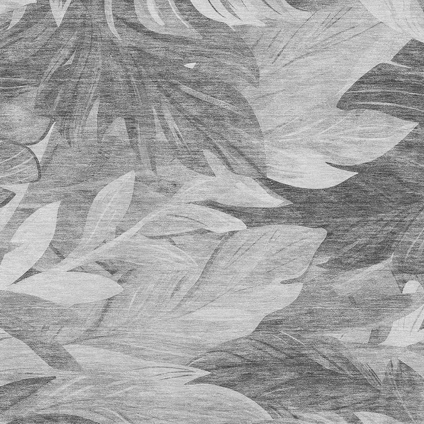 Gray Silver And Charcoal Floral Washable Area Rug With UV Protection Photo 2