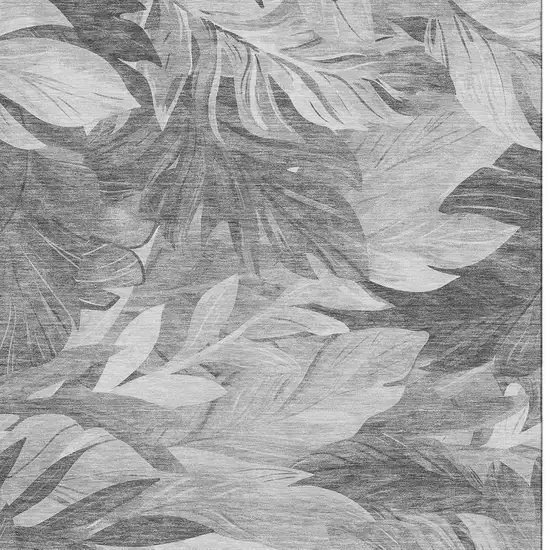 Gray Silver And Charcoal Floral Washable Area Rug With UV Protection Photo 2