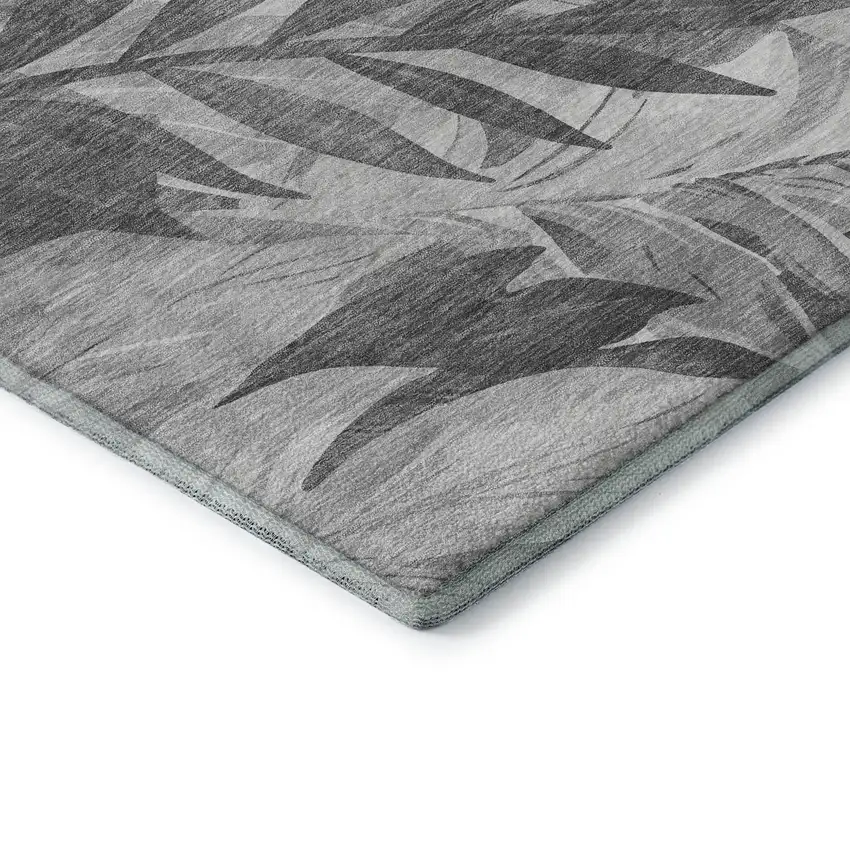 Gray Silver And Charcoal Floral Washable Area Rug With UV Protection Photo 7