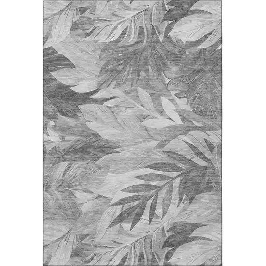 Gray Silver And Charcoal Floral Washable Area Rug With UV Protection Photo 2