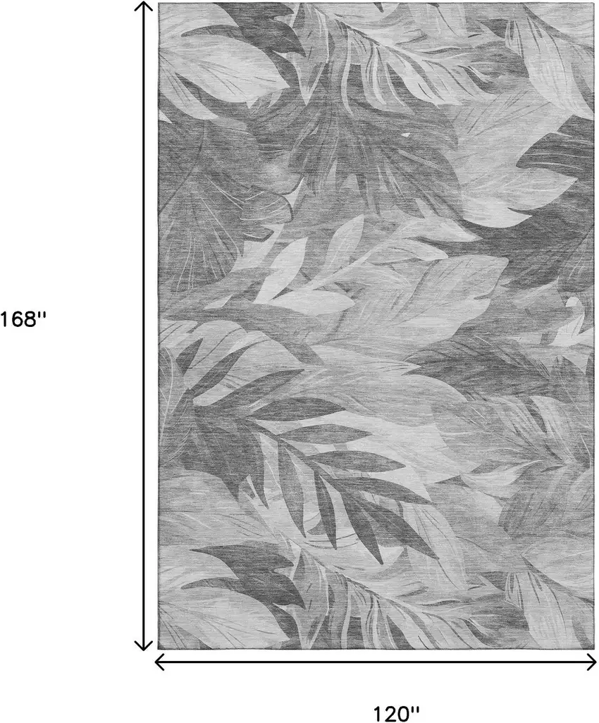 Gray Silver And Charcoal Floral Washable Area Rug With UV Protection Photo 9