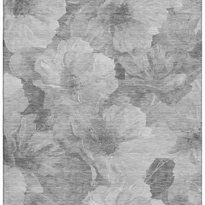 Photo of Gray Silver And Charcoal Floral Washable Area Rug With UV Protection