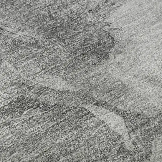 Gray Silver And Charcoal Floral Washable Area Rug With UV Protection Photo 8