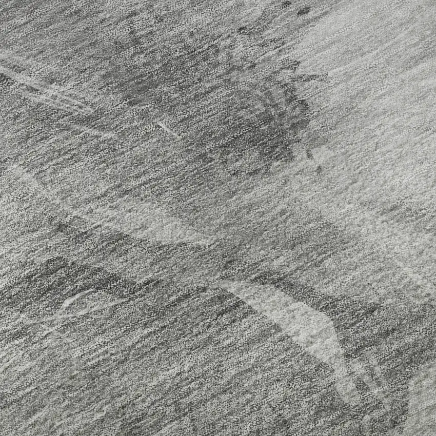 Gray Silver And Charcoal Floral Washable Area Rug With UV Protection Photo 8