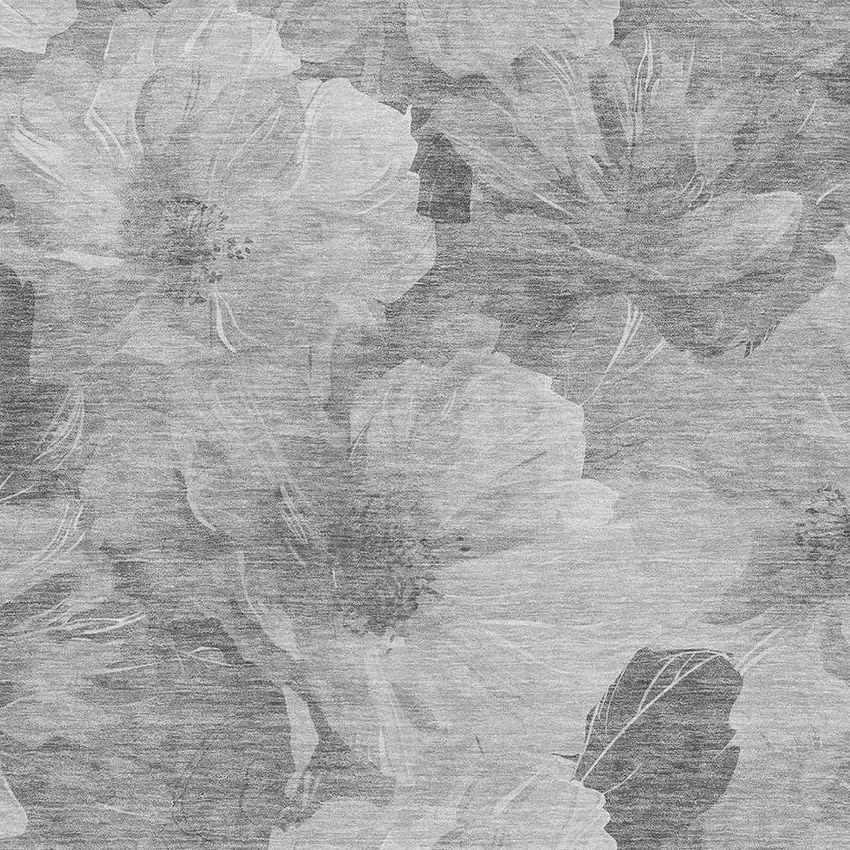 Gray Silver And Charcoal Floral Washable Area Rug With UV Protection Photo 2