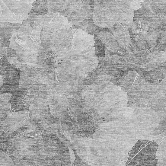 Gray Silver And Charcoal Floral Washable Area Rug With UV Protection Photo 2
