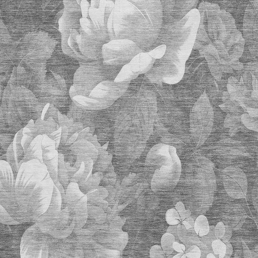 Gray Silver And Charcoal Floral Washable Area Rug With UV Protection Photo 2