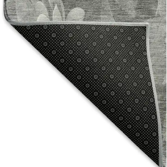 Gray Silver And Charcoal Floral Washable Area Rug With UV Protection Photo 6