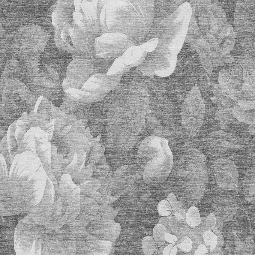 Gray Silver And Charcoal Floral Washable Area Rug With UV Protection Photo 2