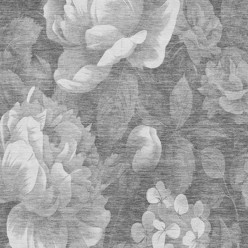Gray Silver And Charcoal Floral Washable Area Rug With UV Protection Photo 2