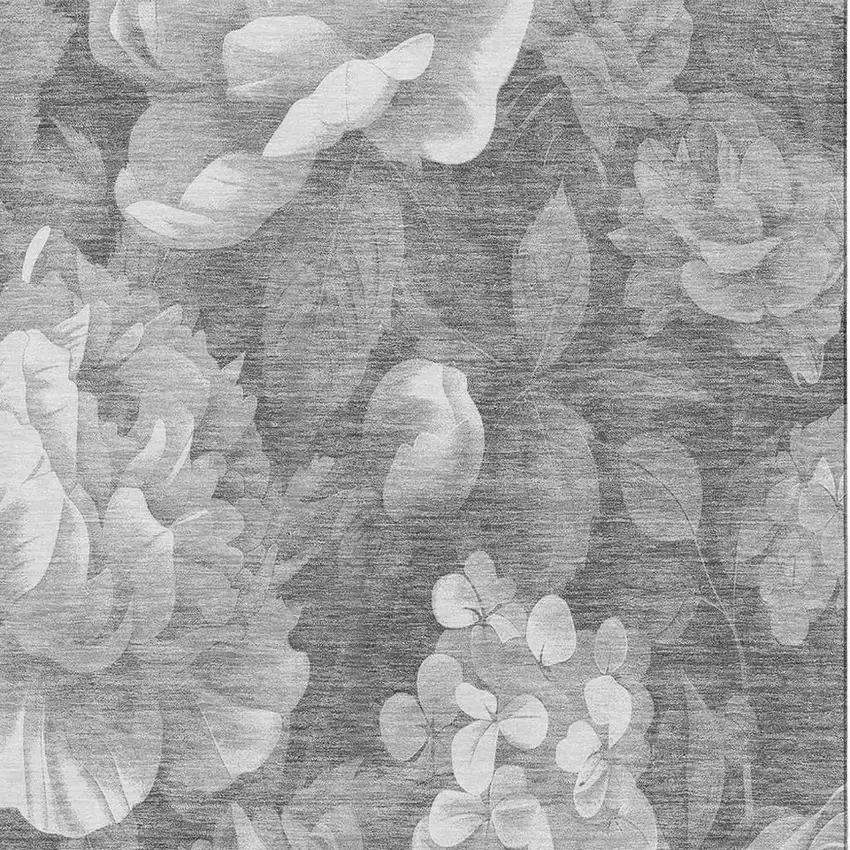 Gray Silver And Charcoal Floral Washable Area Rug With UV Protection Photo 2