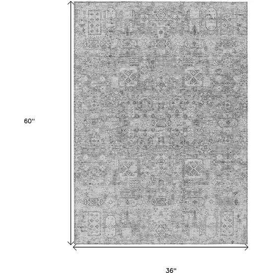 Gray Silver And Charcoal Floral Washable Indoor Outdoor Area Rug Photo 3