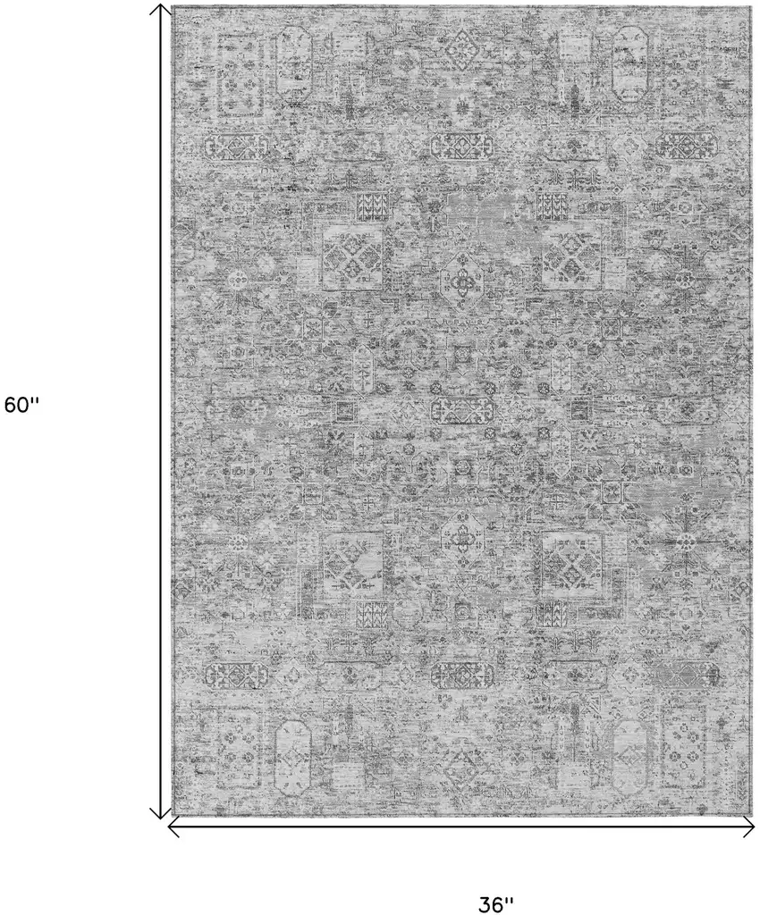 Gray Silver And Charcoal Floral Washable Indoor Outdoor Area Rug Photo 3