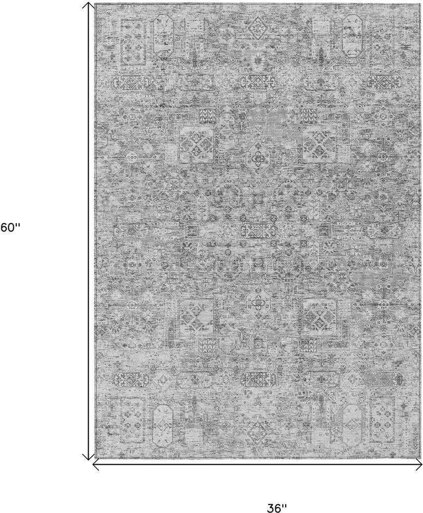 Gray Silver And Charcoal Floral Washable Indoor Outdoor Area Rug Photo 3