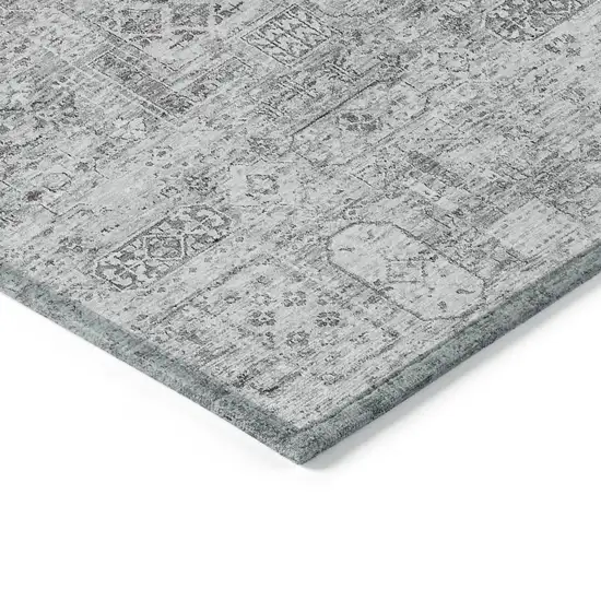 Gray Silver And Charcoal Floral Washable Indoor Outdoor Area Rug Photo 4