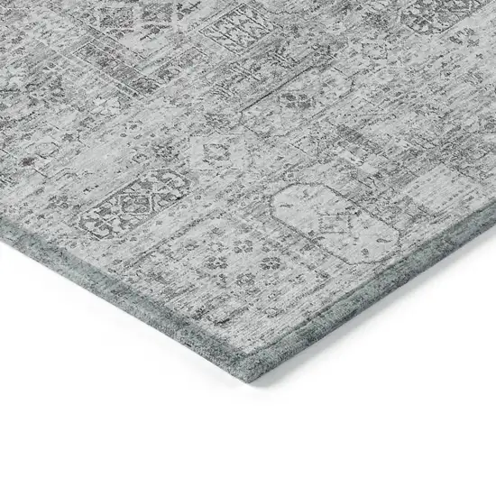 Gray Silver And Charcoal Floral Washable Indoor Outdoor Area Rug Photo 4