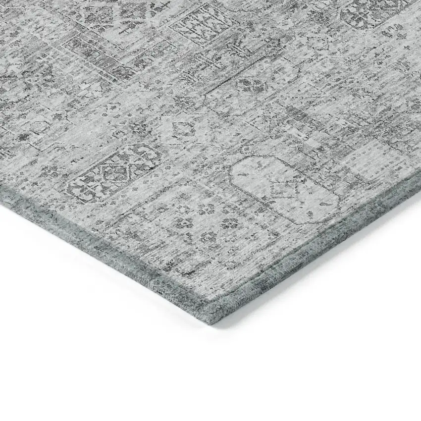 Gray Silver And Charcoal Floral Washable Indoor Outdoor Area Rug Photo 4