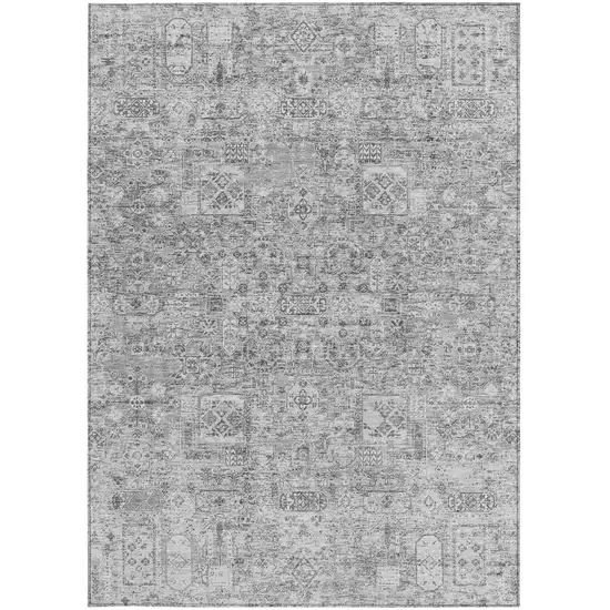 Gray Silver And Charcoal Floral Washable Indoor Outdoor Area Rug Photo 6