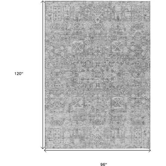 Gray Silver And Charcoal Floral Washable Indoor Outdoor Area Rug Photo 3