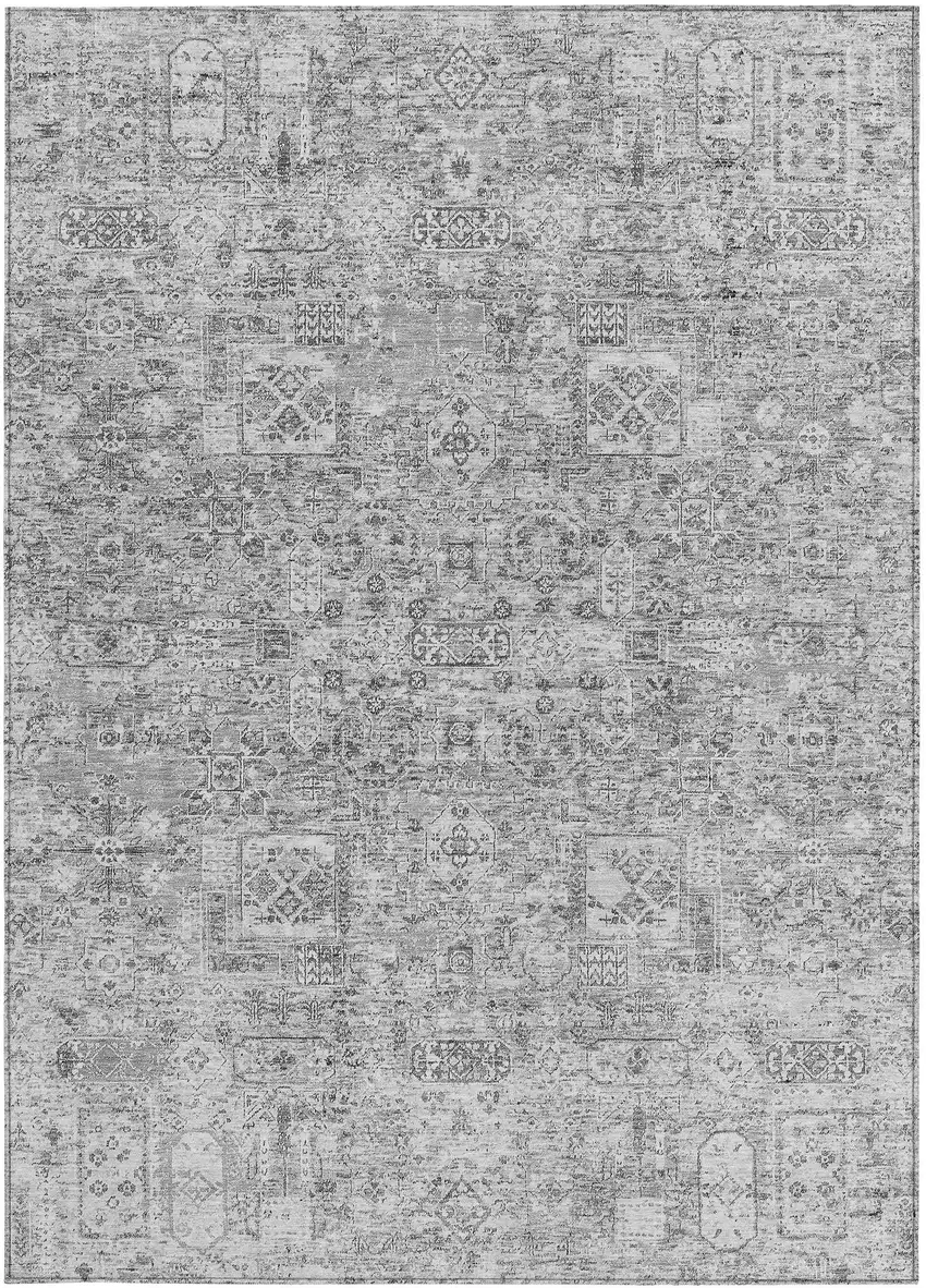 Gray Silver And Charcoal Floral Washable Indoor Outdoor Area Rug Photo 6